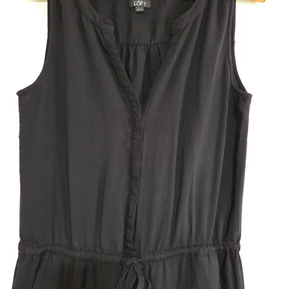 EUC LIKE NEW LOFT SLEEVELESS SPLIT V NECK BLACK SOFT JUMPSUIT SIZE 10 / M - Picture 7 of 16